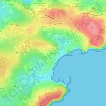 Mapa topográfico Kerigou, altitude, relevo