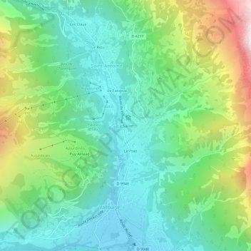 Mapa topográfico Le Sarret, altitude, relevo