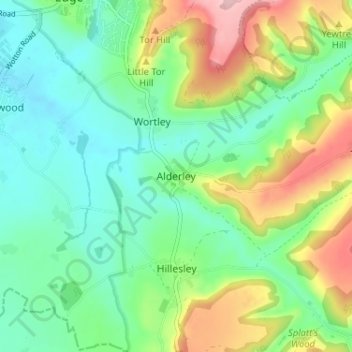 Mapa topográfico Alderley, altitude, relevo