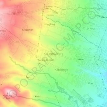 Mapa topográfico Karangwidoro, altitude, relevo