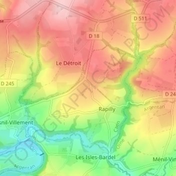 Mapa topográfico Les Quesnets, altitude, relevo
