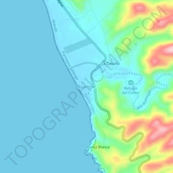 Mapa topográfico Ayampe, altitude, relevo