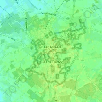 Mapa topográfico Baarle, altitude, relevo