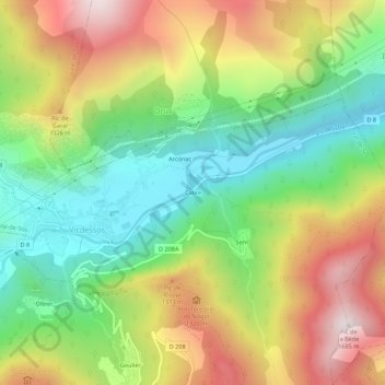 Mapa topográfico Cabre, altitude, relevo