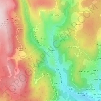 Mapa topográfico Le Chomet, altitude, relevo