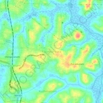 Mapa topográfico Paruthumpara, altitude, relevo