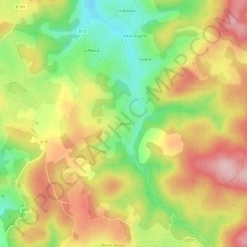 Mapa topográfico Coeuzon, altitude, relevo
