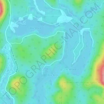 Mapa topográfico Lacs Allard, altitude, relevo