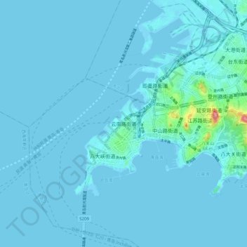 Mapa topográfico 云南路街道, altitude, relevo