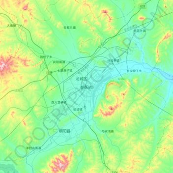 Mapa topográfico 朝阳市, altitude, relevo
