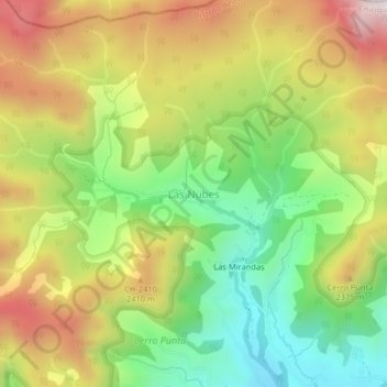 Mapa topográfico Las Nubes, altitude, relevo