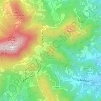 Mapa topográfico Monte Orsara, altitude, relevo