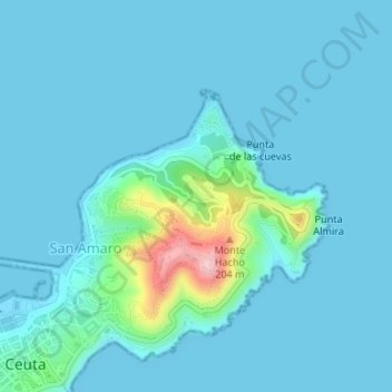 Mapa topográfico Las Cuevas, altitude, relevo