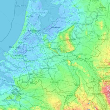 Mapa topográfico Betuwe, altitude, relevo