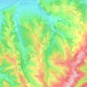 Mapa topográfico Champagnac, altitude, relevo