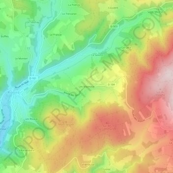 Mapa topográfico Les Mazeaux, altitude, relevo