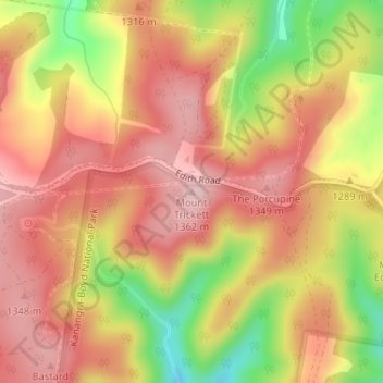 Mapa topográfico Mount Trickett, altitude, relevo