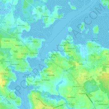 Mapa topográfico Kerispern, altitude, relevo