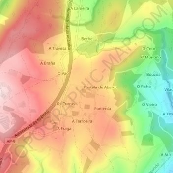 Mapa topográfico Chan, altitude, relevo