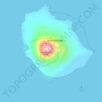 Mapa topográfico Filho de Krakatoa, altitude, relevo