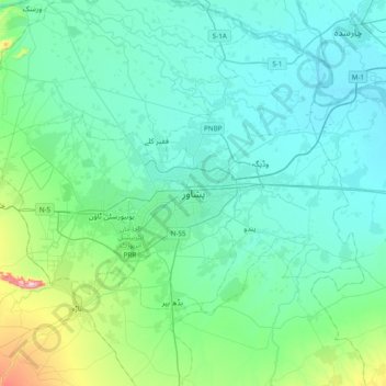Mapa topográfico Peshawar, altitude, relevo