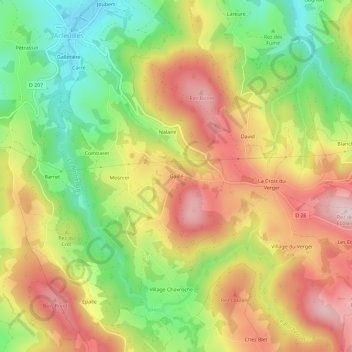 Mapa topográfico Gaille, altitude, relevo