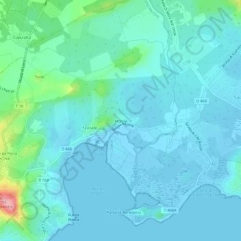 Mapa topográfico Argiola, altitude, relevo