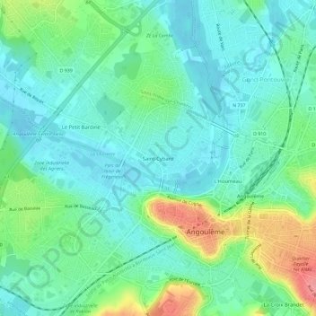 Mapa topográfico Saint-Cybard, altitude, relevo