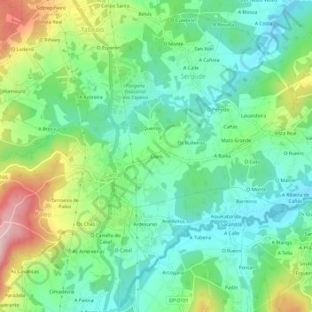 Mapa topográfico Coiro, altitude, relevo