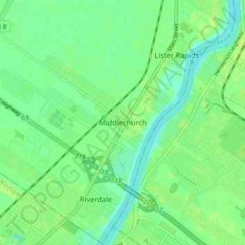 Mapa topográfico Middlechurch, altitude, relevo