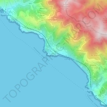 Mapa topográfico Corniglia, altitude, relevo