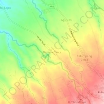 Mapa topográfico Banaba Cerca, altitude, relevo
