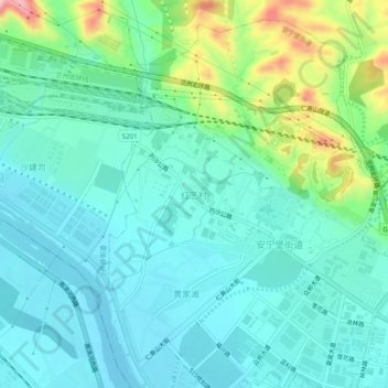 Mapa topográfico 红艺村, altitude, relevo