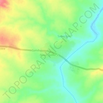 Mapa topográfico Mayo Galke, altitude, relevo