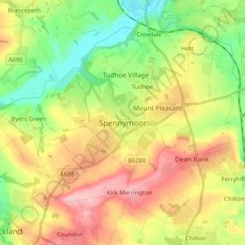 Mapa topográfico Spennymoor, altitude, relevo