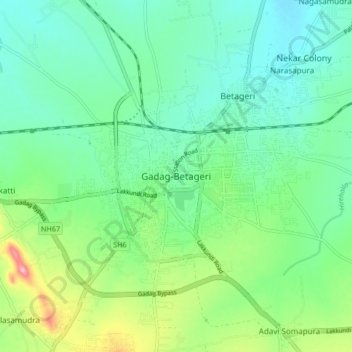 Mapa topográfico Gadag-Betageri, altitude, relevo