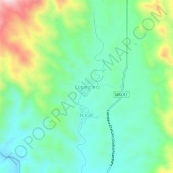 Mapa topográfico Copandaro, altitude, relevo