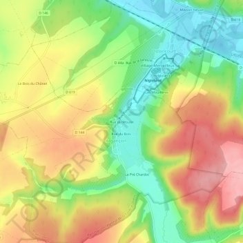 Mapa topográfico Rue du Moulin, altitude, relevo