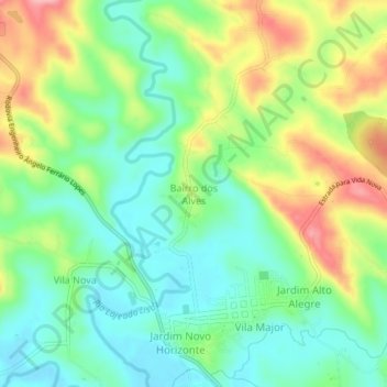 Mapa topográfico Bairro dos Alves, altitude, relevo