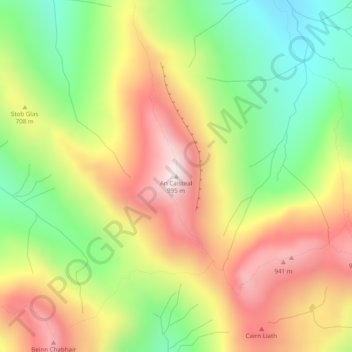 Mapa topográfico An Caisteal, altitude, relevo