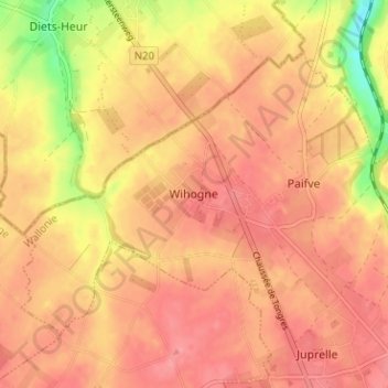 Mapa topográfico Wihogne, altitude, relevo
