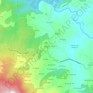 Mapa topográfico Vilavidal, altitude, relevo