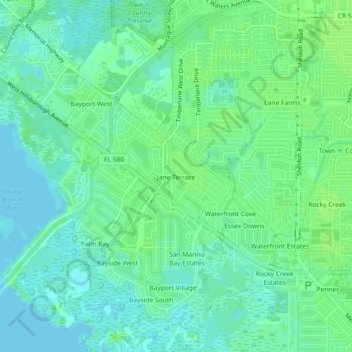 Mapa topográfico Jane Terrace, altitude, relevo