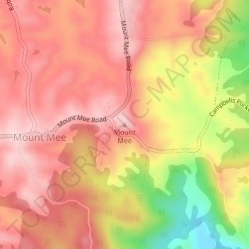 Mapa topográfico Mount Mee, altitude, relevo