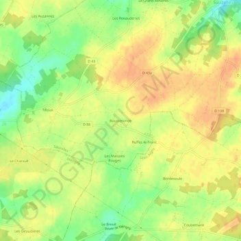 Mapa topográfico Bousseronde, altitude, relevo
