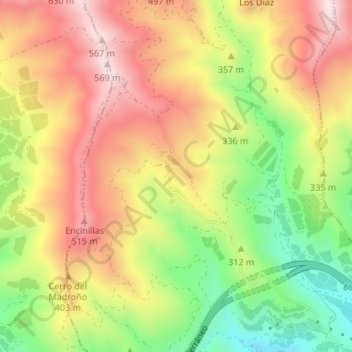 Mapa topográfico Rambla del Agua, altitude, relevo