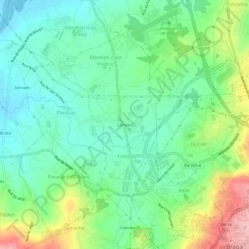 Mapa topográfico Lameira, altitude, relevo