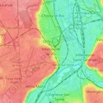 Mapa topográfico Villeneuve-le-Roi, altitude, relevo