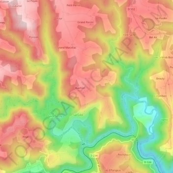 Mapa topográfico Maurins, altitude, relevo