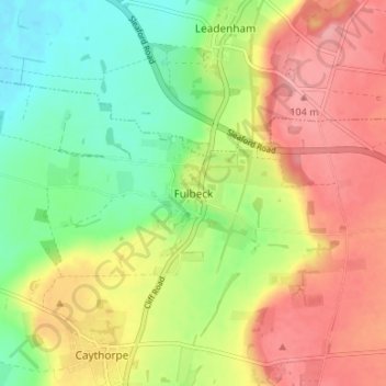 Mapa topográfico Fulbeck, altitude, relevo